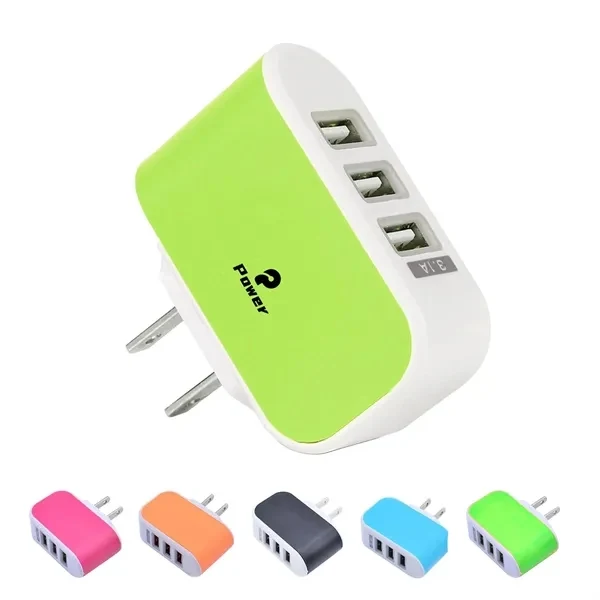 Custom 3-Port USB Travel Wall Charger — Multi-Device ABS Power Adapter 1