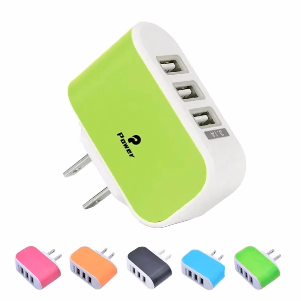 Custom 3-Port USB Travel Wall Charger — Multi-Device ABS Power Adapter