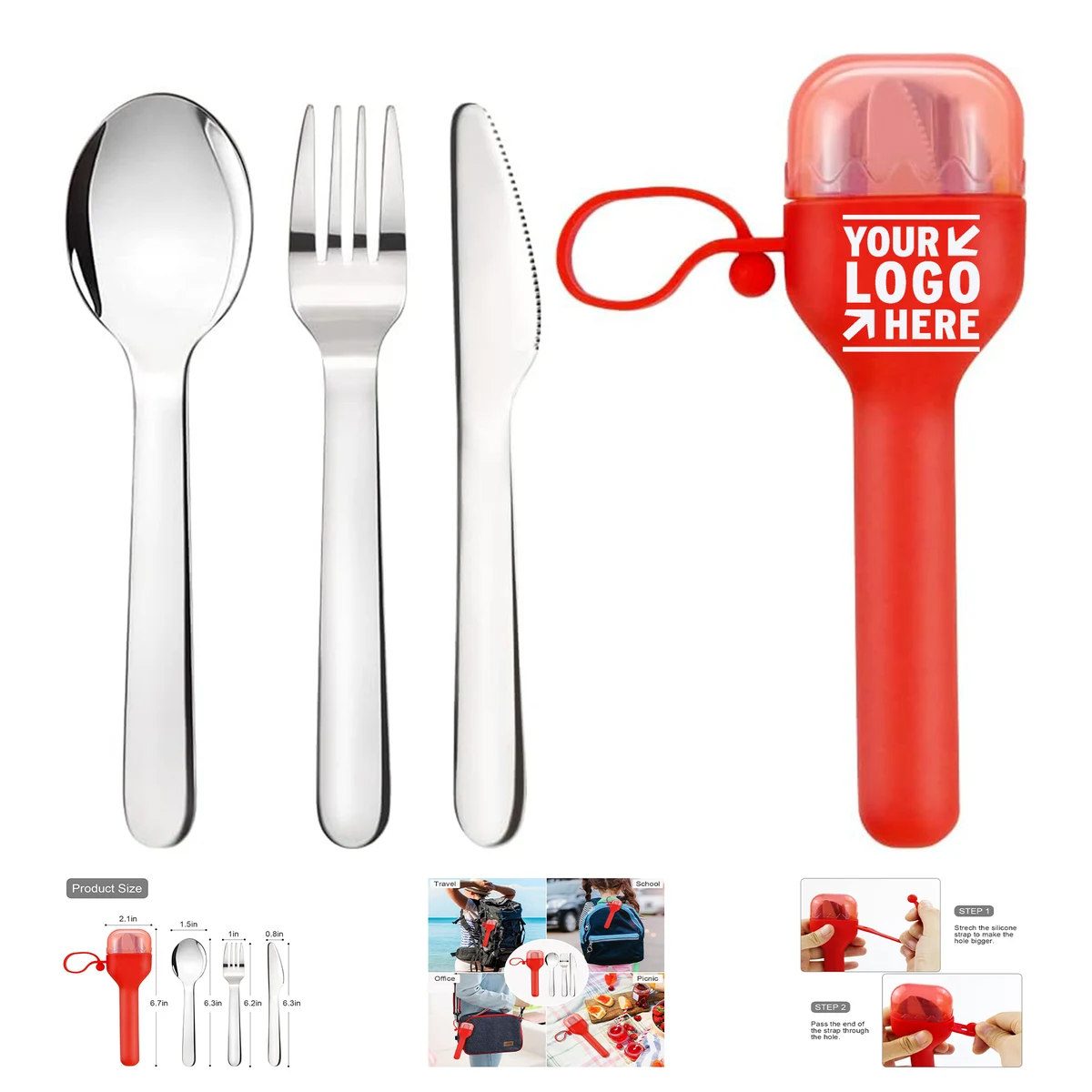 Camping Stainless Steel BPA Free Fork Spoon Knife Flatware Travel Utensils Set with Silicone Case 1