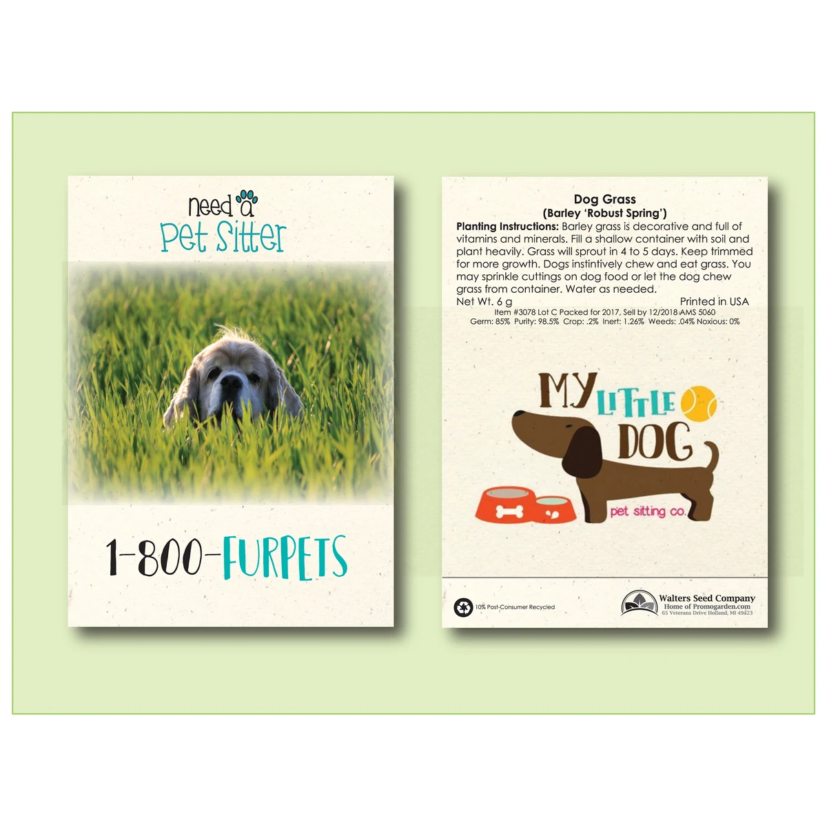 Dog Grass Seed Packet - Size 3.25" x 4.5" 1