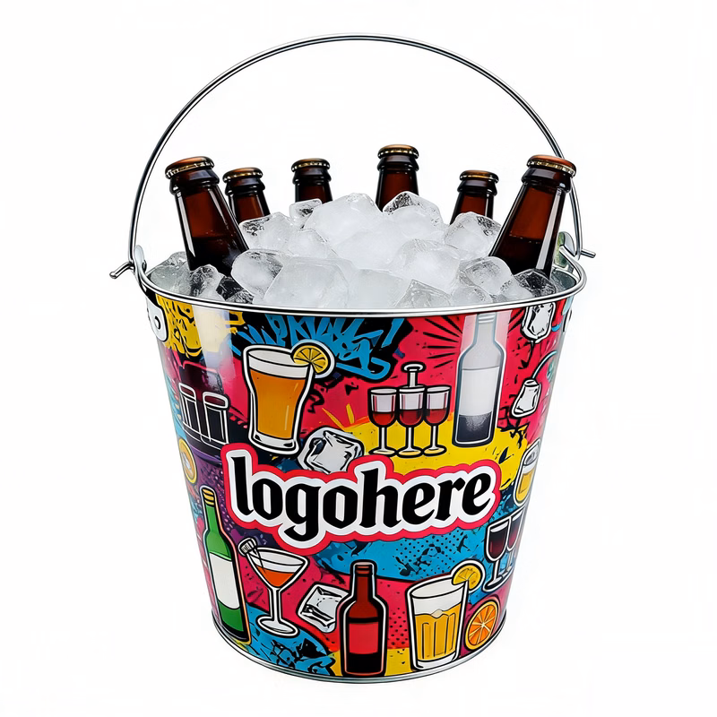5L Custom Logo Printed Galvanized Metal Party Pail