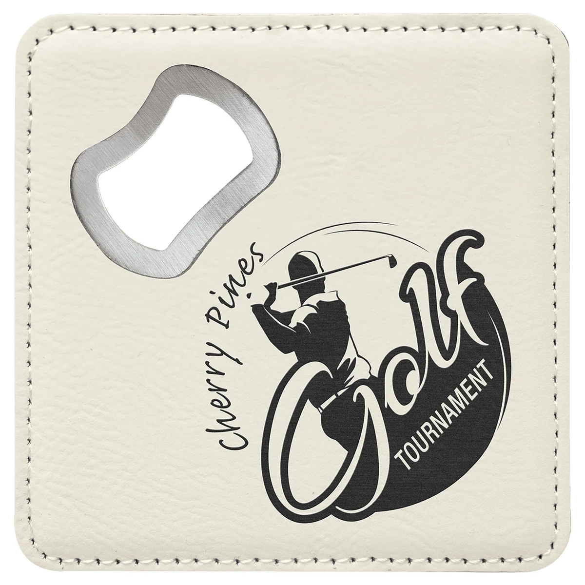 4" x 4" Square White Leatherette Bottle Opener Coaster 1