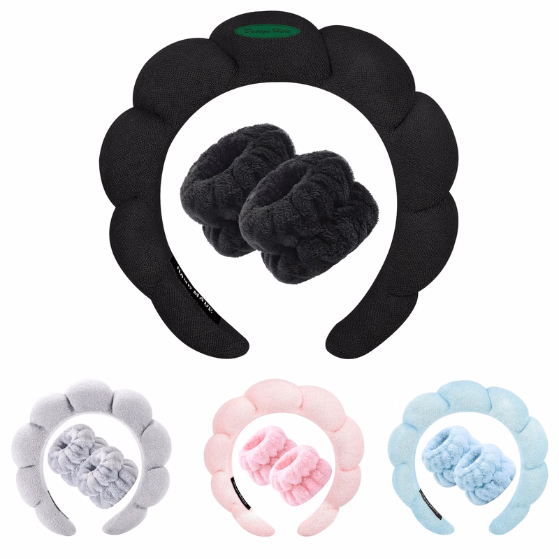 Plush Headband and Wristband Set - Soft and Absorbent