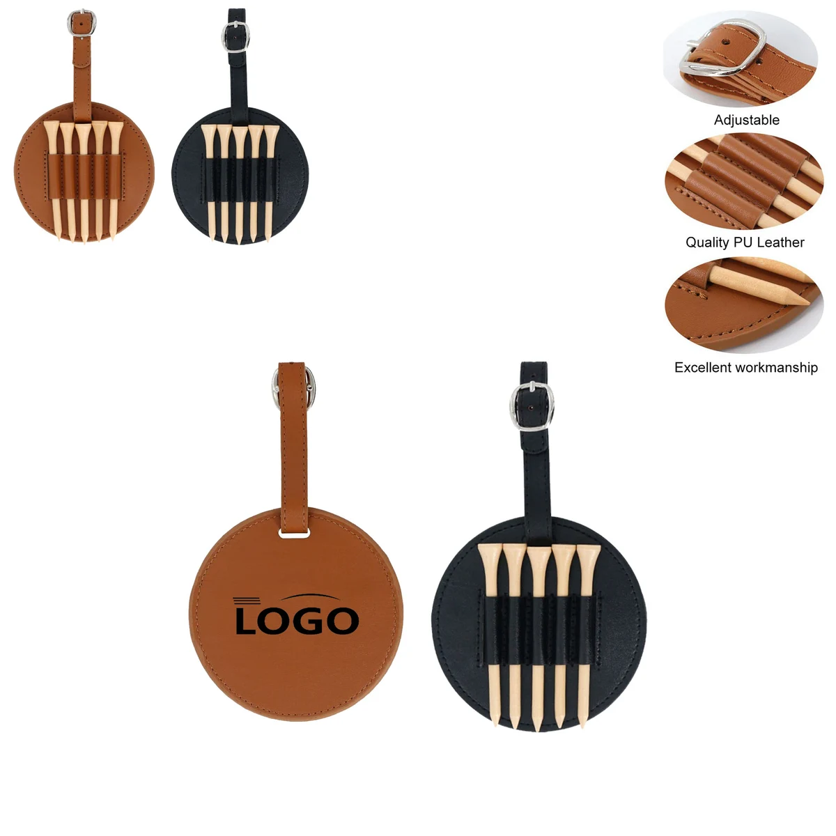 Golf Leather Bag Tag With 5 Ball Nail Set 1