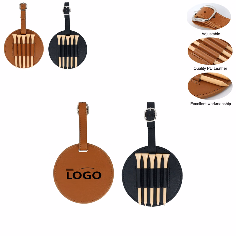 Golf Leather Bag Tag With 5 Ball Nail Set