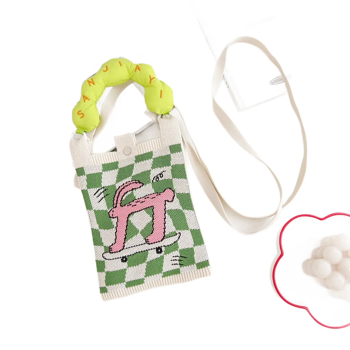 Custom Printed Knitted Crossbody Phone Bag With Top Handle 1