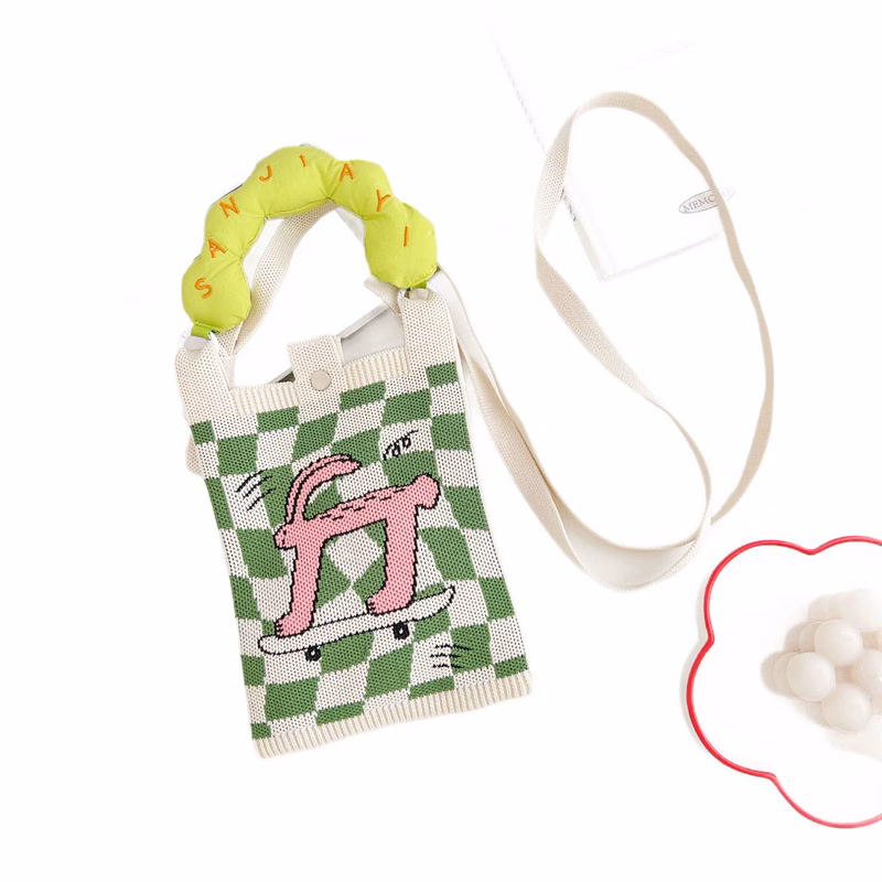 Custom Printed Knitted Crossbody Phone Bag With Top Handle