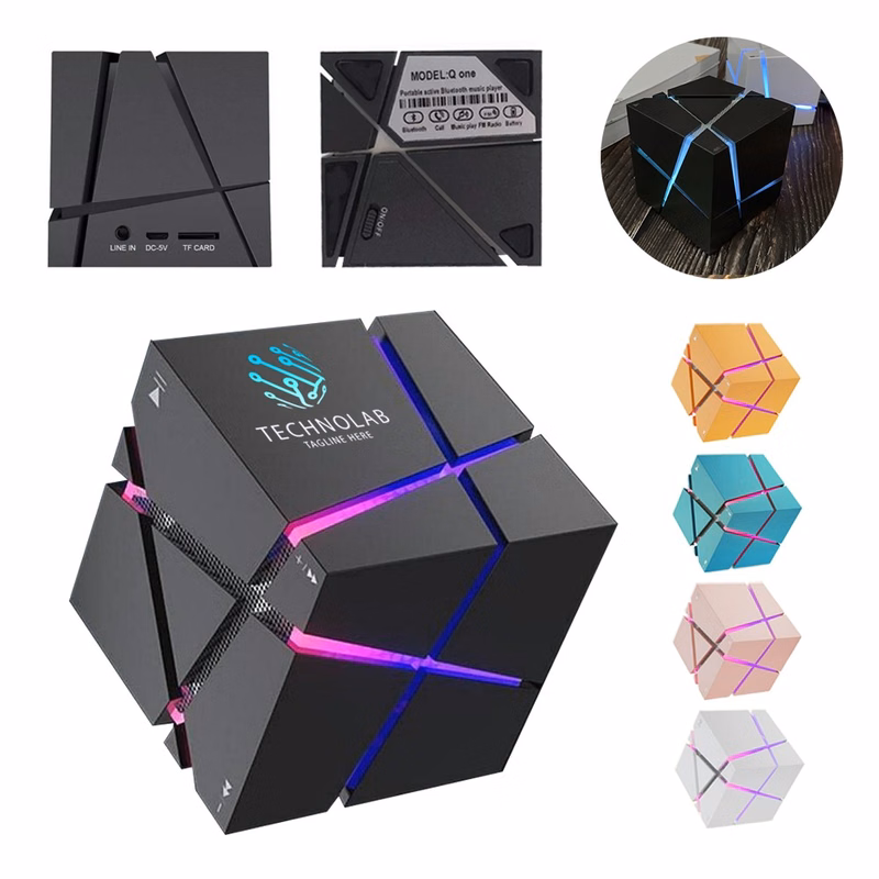 Portable Wireless Cube Speaker with Colorful Light