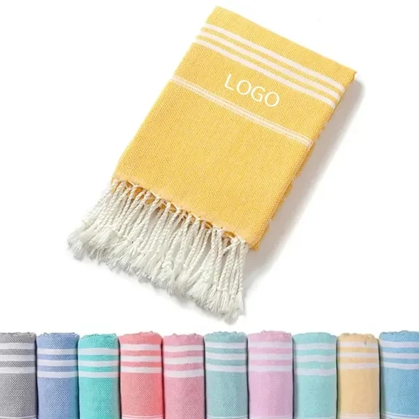 Fringed Jacquard Striped Bath Towel with Poly-Cotton Blend 1