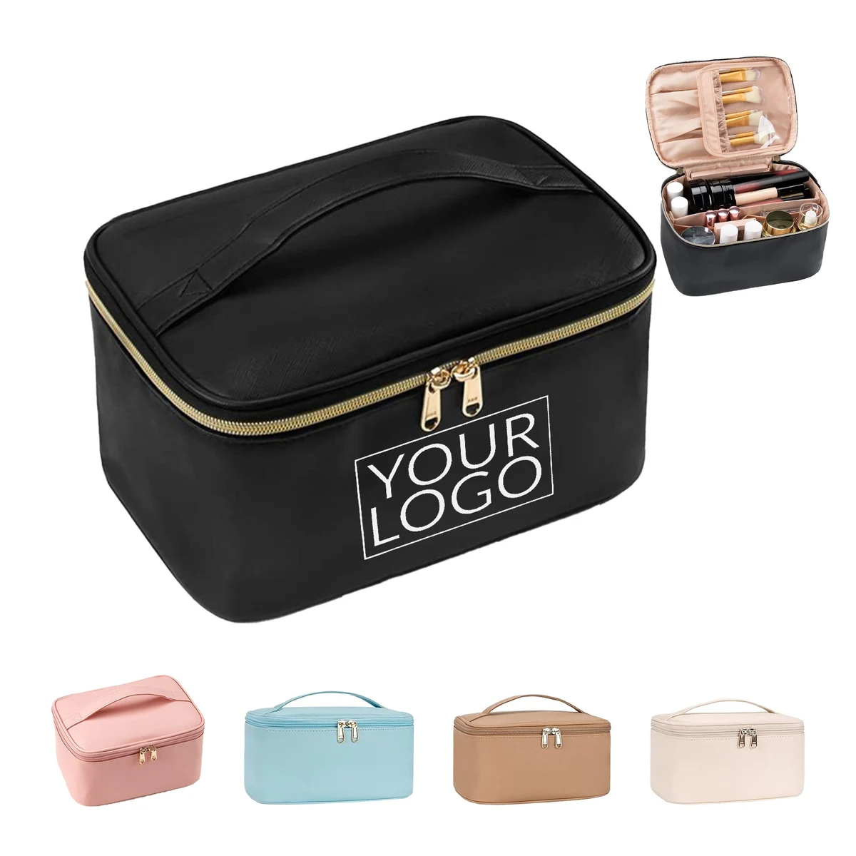 Large Capacity Portable Cosmetic Toiletry Bag For Girl Traveling With Handle and Divider 1