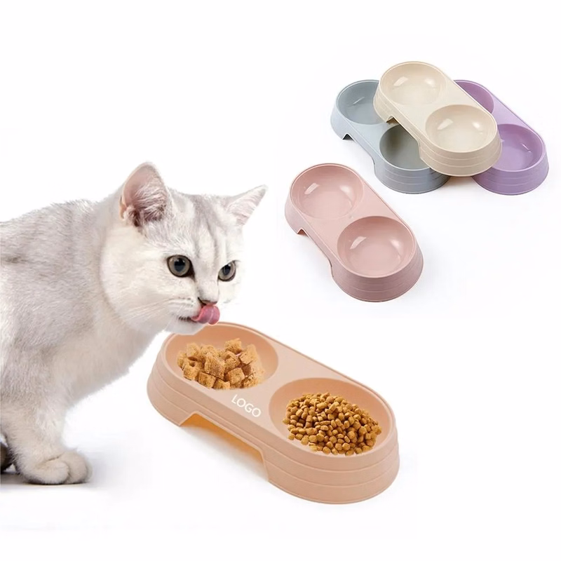 Plastic Double Pet Bowls For Feed And Drink Water