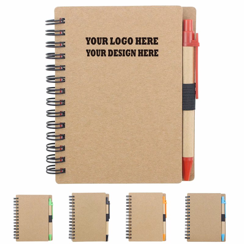 MOQ 50 Kraft Paper Notebook with Pen and Spiral Binding