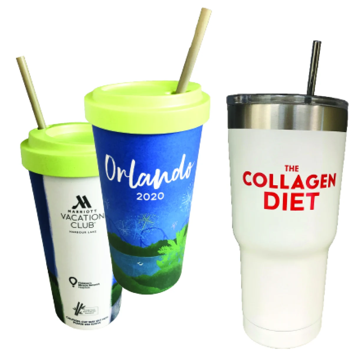 Stainless Steel & Bamboo Tumblers w/Straws 1