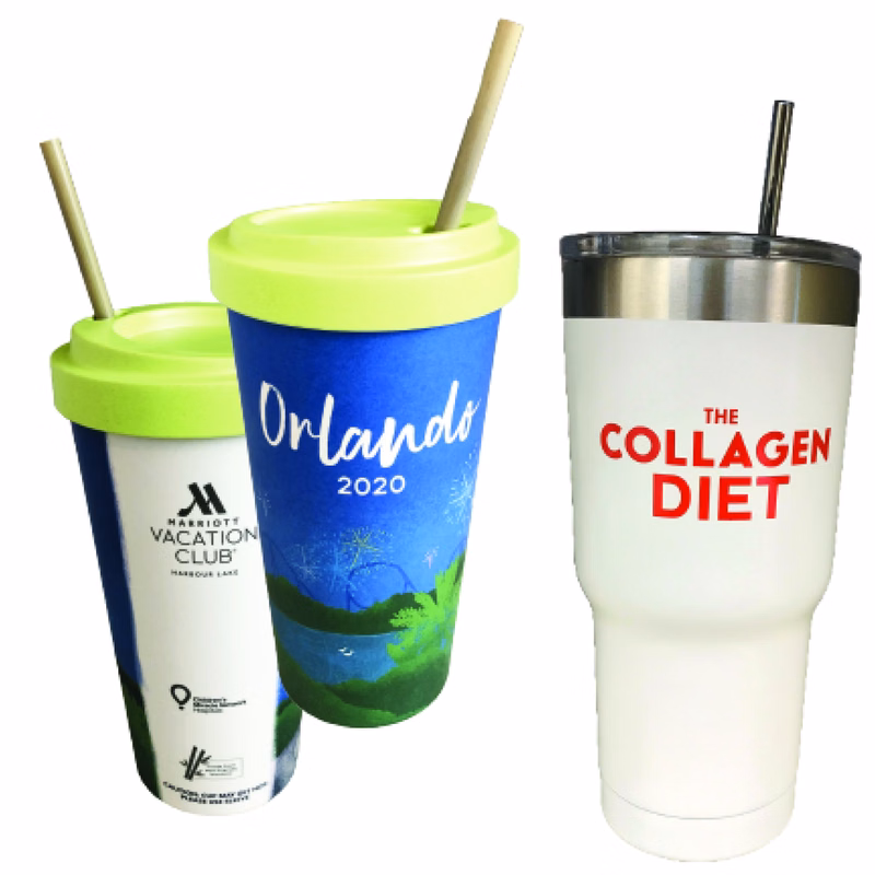 Stainless Steel & Bamboo Tumblers w/Straws