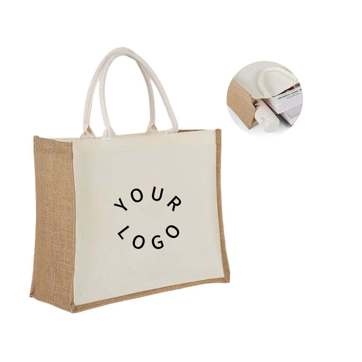 Jute Canvas Tote Bag for Groceries and Events, custom tote bag with logo imprint 1