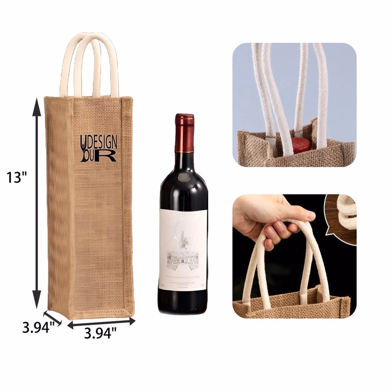 MOQ 50 PCS Single Bottle Jute Wine Tote Bag