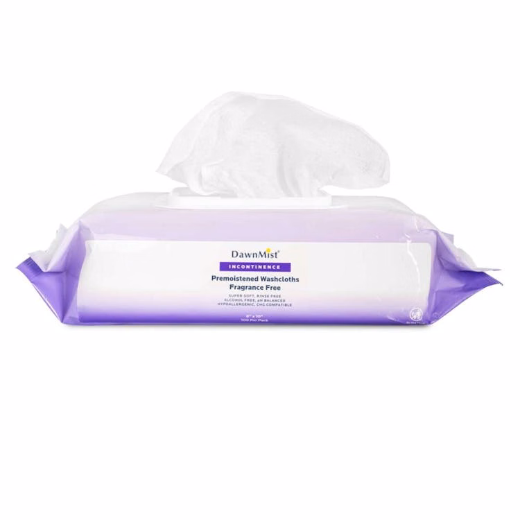 Pre-Moistened Washcloths Unscented 100 per Pack - 8" x 10"