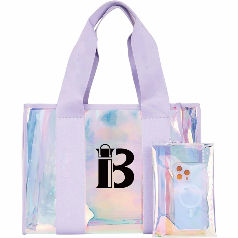 PVC Waterproof Beach Tote Bag w/ Phone Pouch