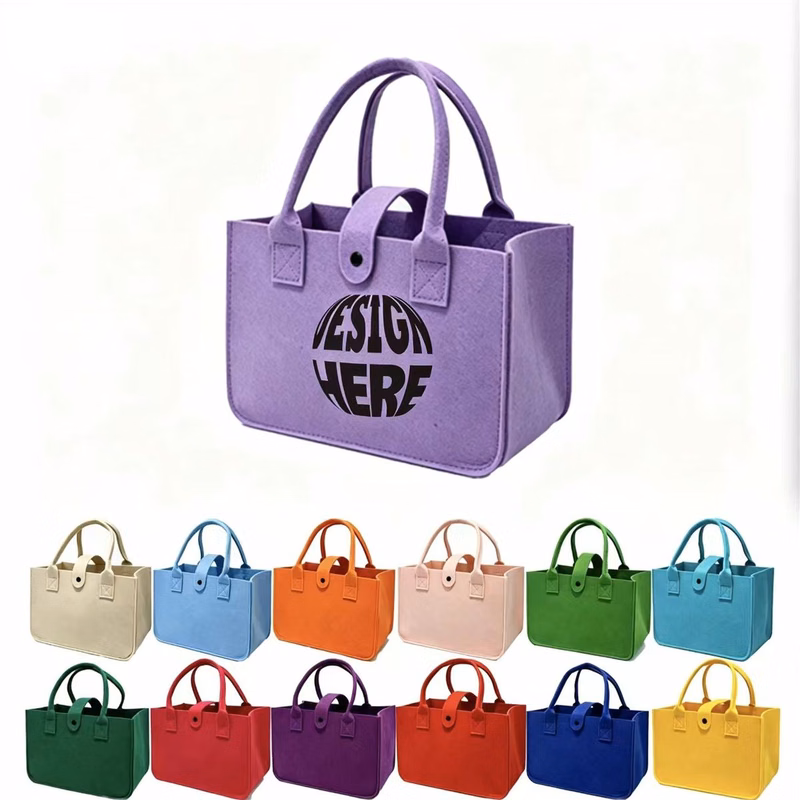 Thick Reusable Felt Tote Bag With Snap Button Closure