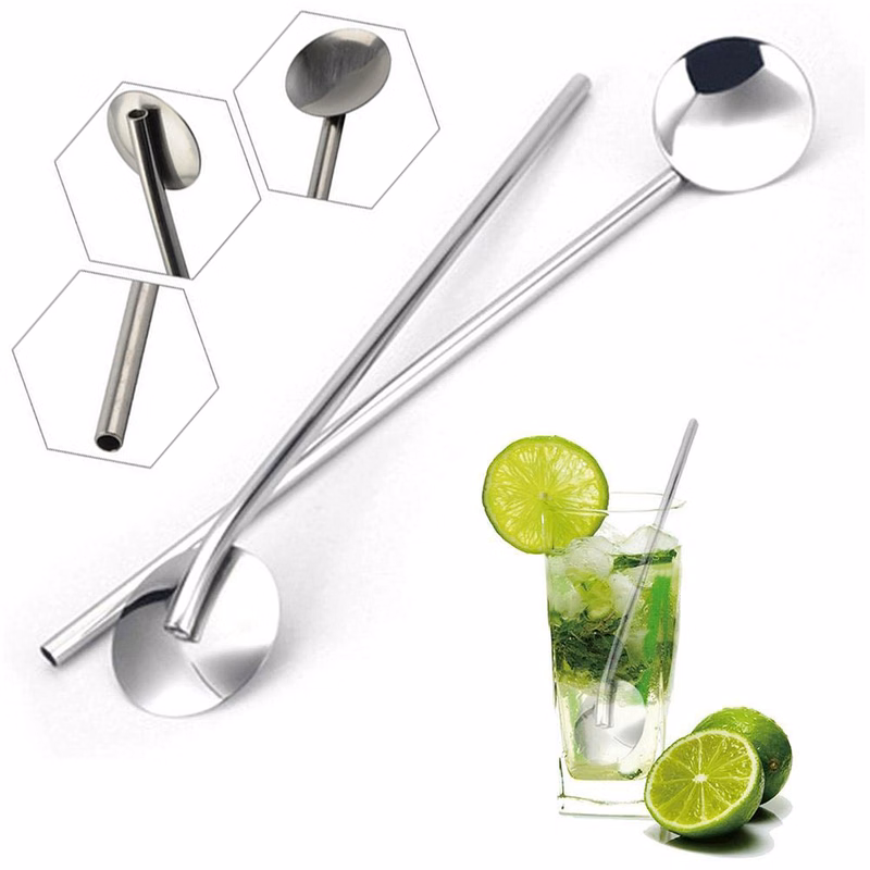 2 In 1 Creative Stainless Steel Spoon Straw