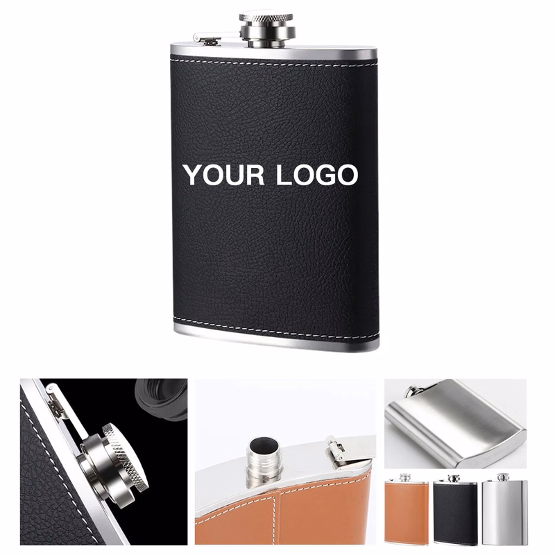 Portable 8oz Flask With Leather Exterior