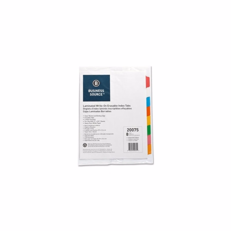 Index Dividers - 8 Color Tabs Mylar Matte Finish Write-On
