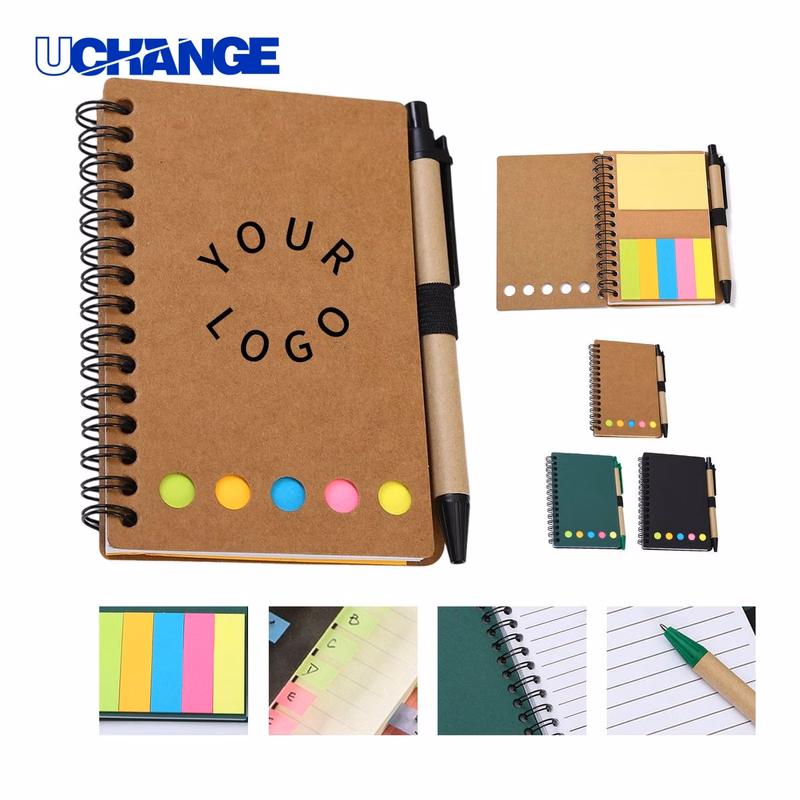 Kraft Paper Spiral Jotter Notebook Set with Pen and Sticky Flags