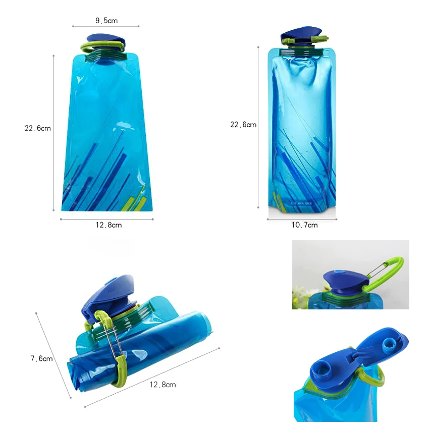 700ml Collapsible Folding Water Bottle Bag with Carabiner 1