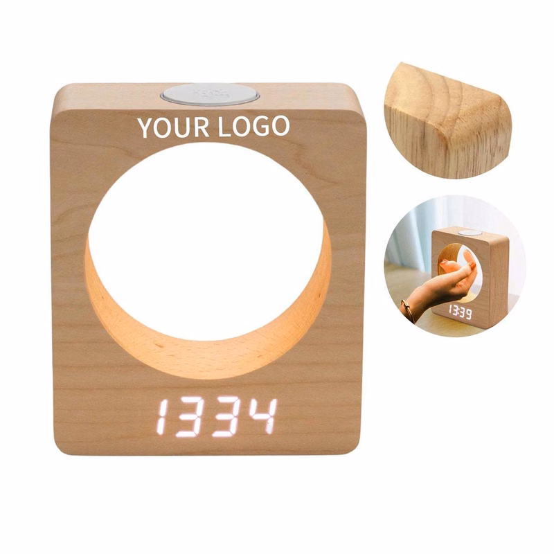 Wooden LED Alarm Clock with Touch Brightness Control
