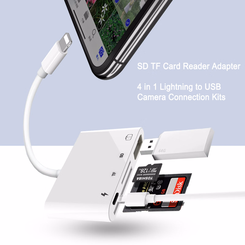 4-in-1 OTG Adapter & Card Reader – Compatible with iPhone
