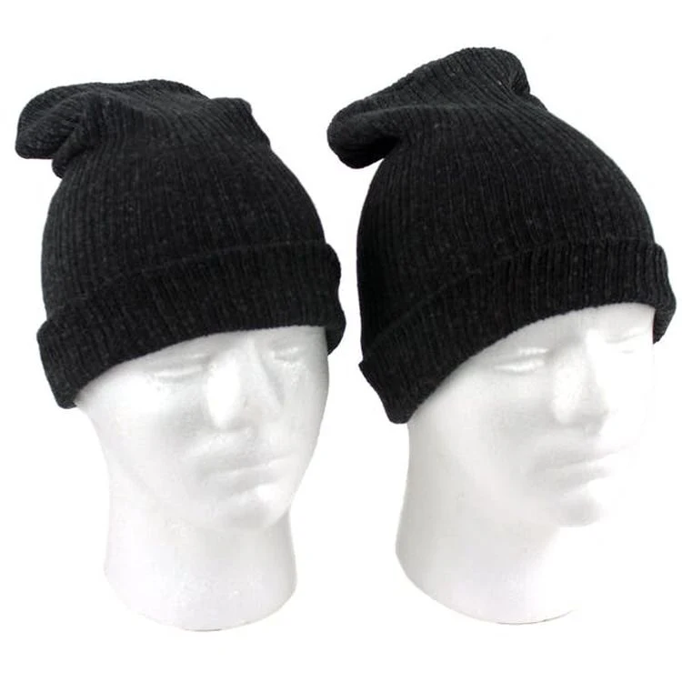 Adult Cuffed Wool Blend Winter Hats - Black Merino 1