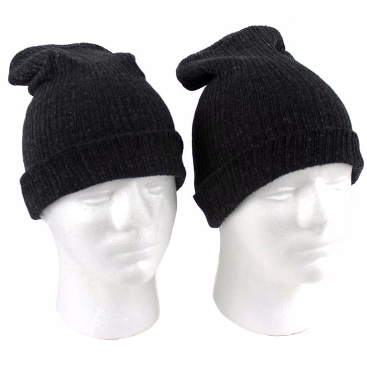 Adult Cuffed Wool Blend Winter Hats - Black Merino