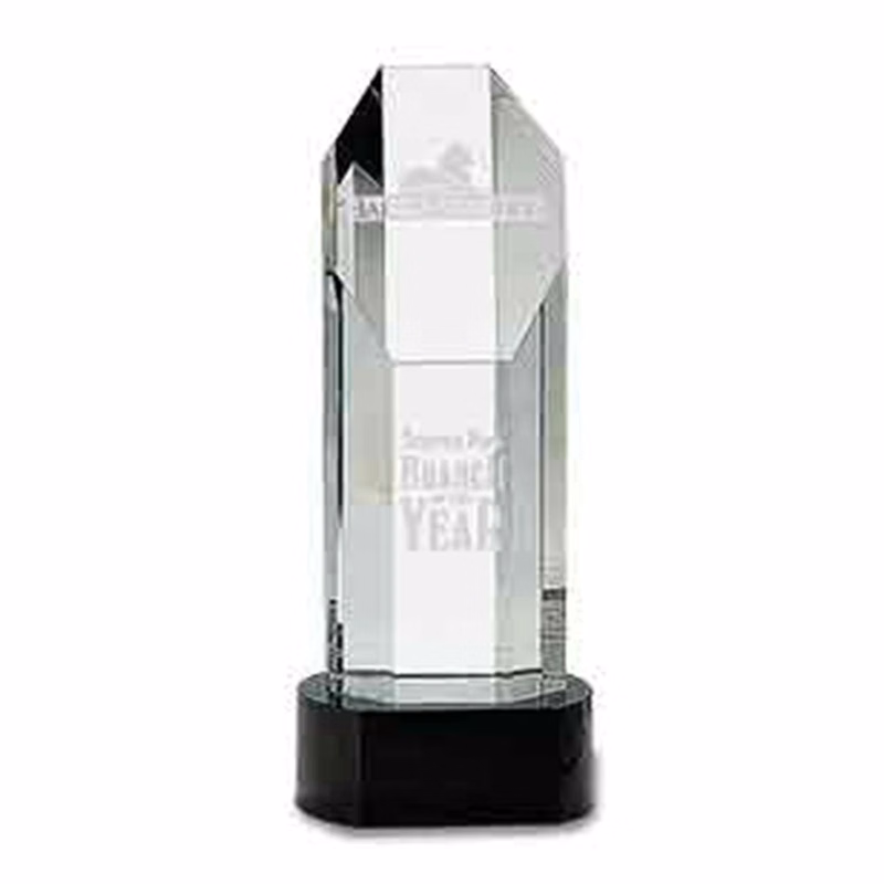 9 3/4" Octagon Slant-Top Crystal On Black Pedestal Base