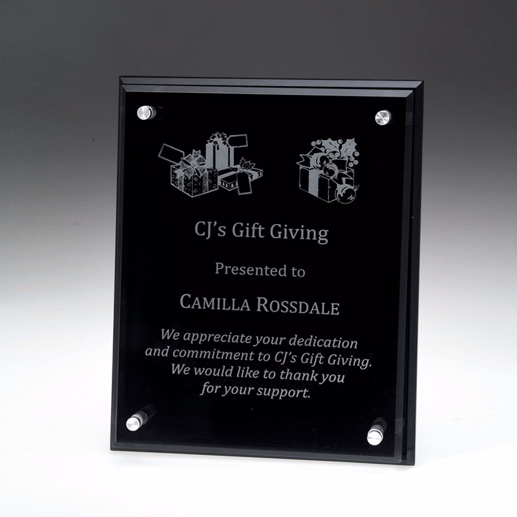10" Award-Black Glass Plaque w/ Glass_D680GA
