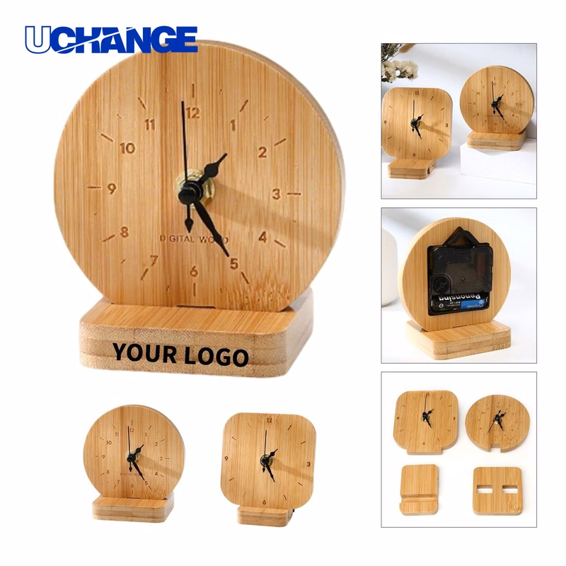 Natural Bamboo Desk Clock Display with Grain Face