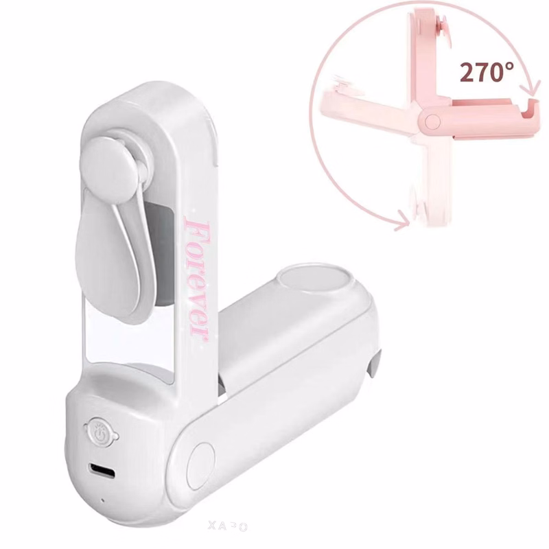 4-In-1 Rechargeable Handheld Fan With Flashlight And Mirror