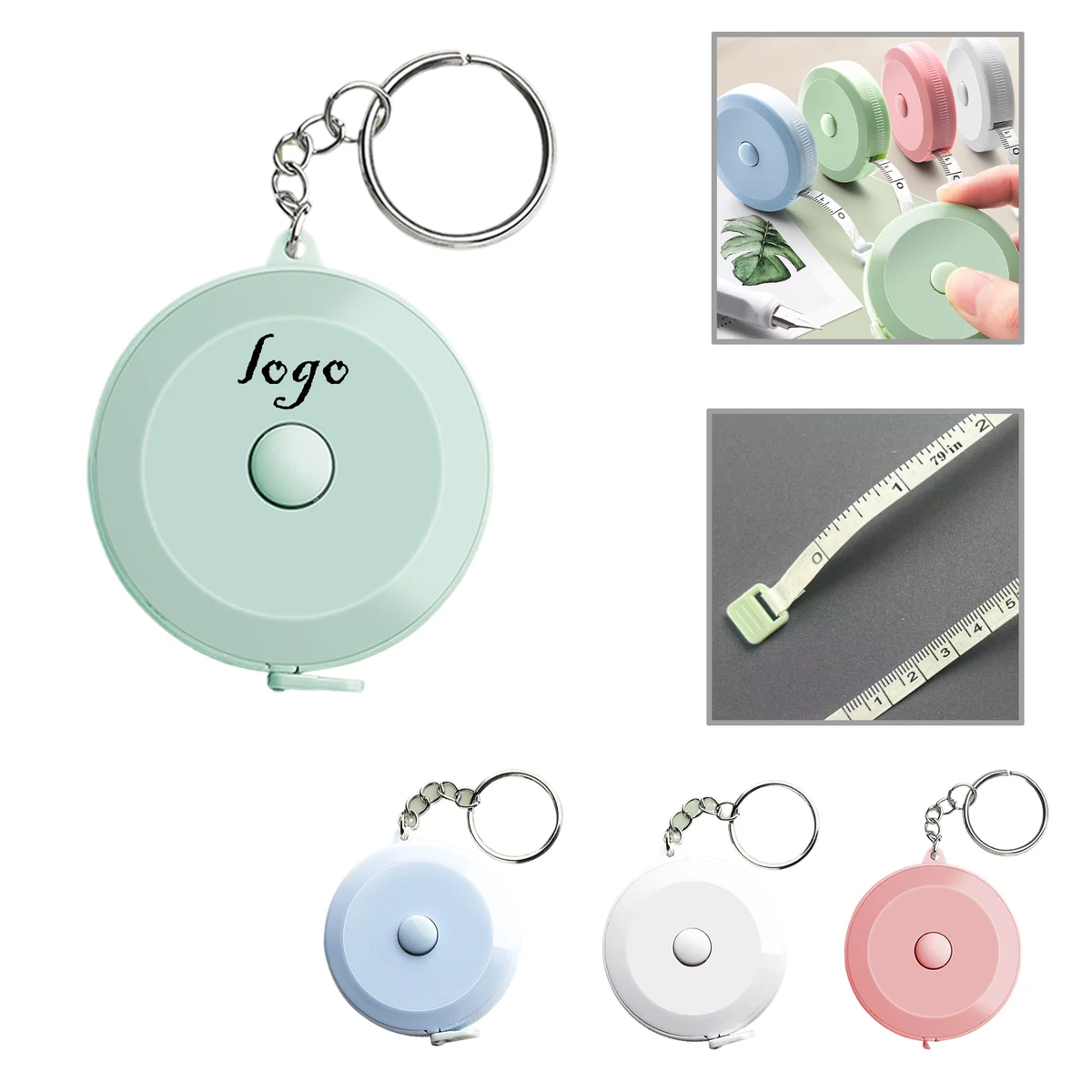 MOQ50 66ft Round PVC Keychain Tape Measure Pack 1