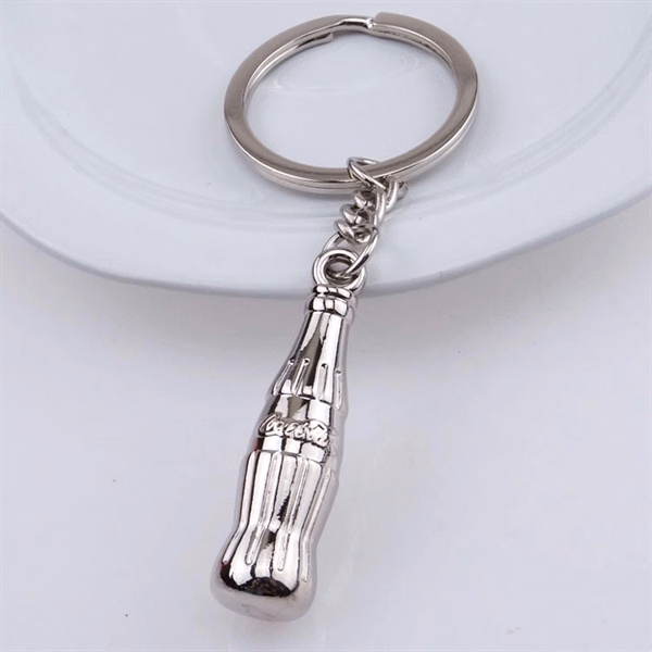 Custom 3.74" Cola Bottle Metal Keychain Full Color — Beverage Brand Promotional Gift