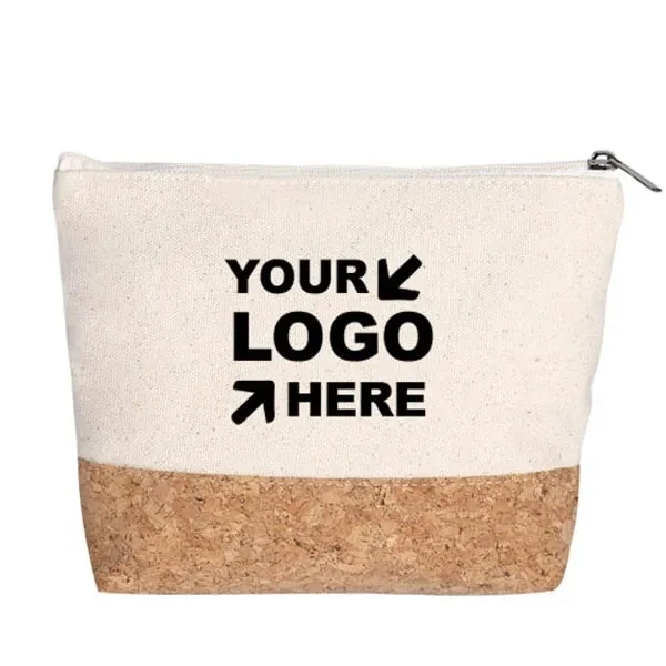 Canvas Cork Cosmetic Makeup Bag With Zipper 1