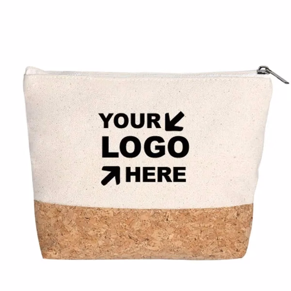 Canvas Cork Cosmetic Makeup Bag With Zipper