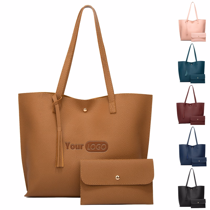 Pu Solid Color Large Capacity Tassel Tote Bag