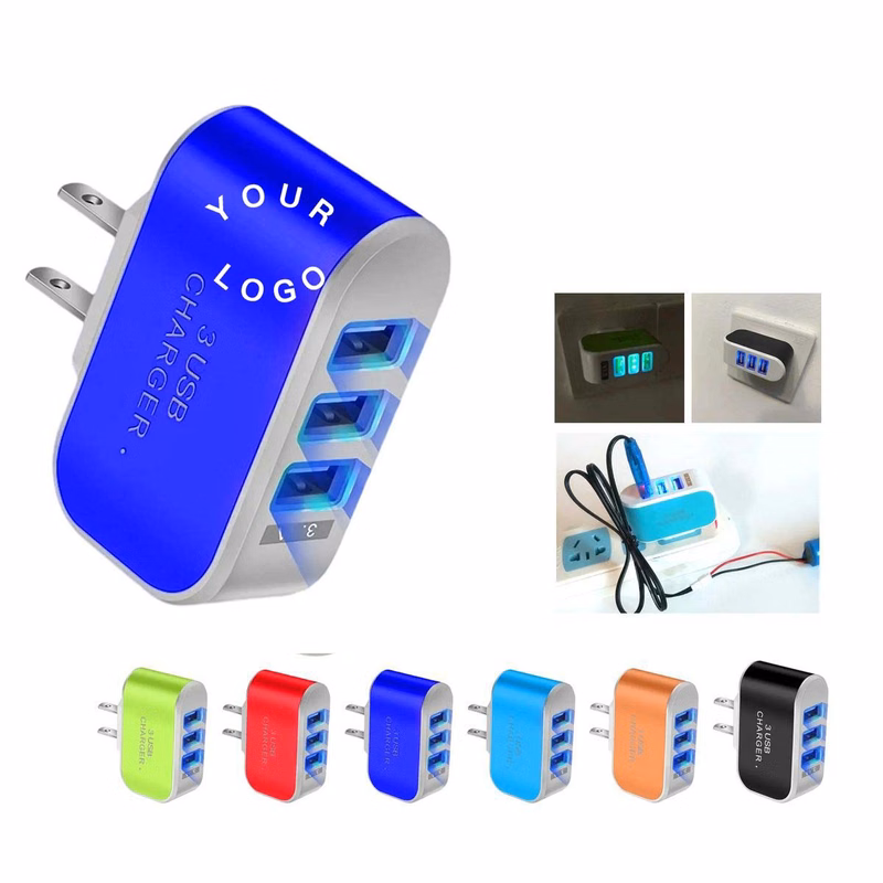 LED USB Wall Charger with Three Charging Ports