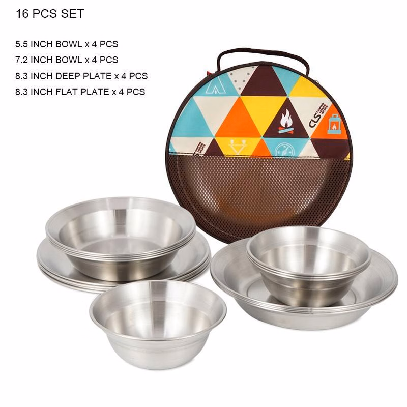Camping Set 16 Pcs Stainless Steel Plates and Bowls