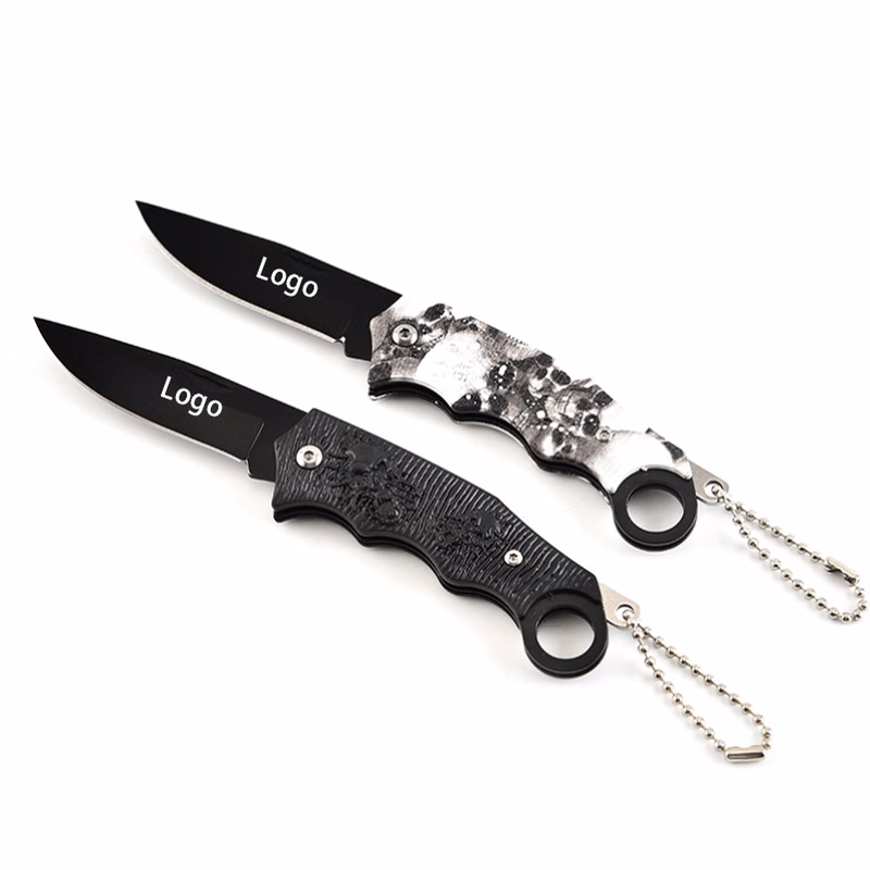 Skull Pattern Stainless Steel Folding Pocket Knife with Key Ring