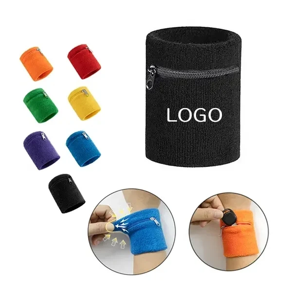 Cotton Zipper-Pocket Sports Wristband 1