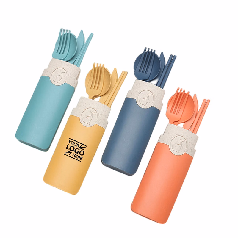 Reusable Wheat Straw Spoon Fork Chopsticks Tableware Set