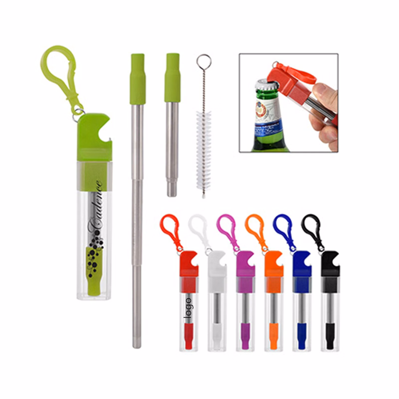 Retractable Stainless Steel Straw Kit With Opener