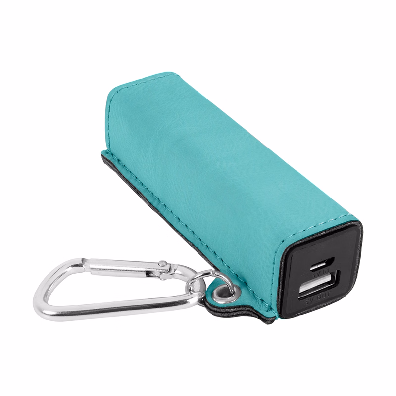 Teal Leatherette 2200mAh Power Bank w/USB Cord