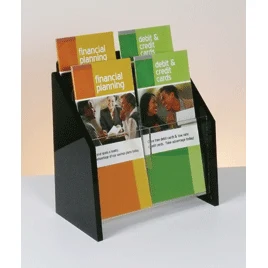 Countertop Brochure Holder, Clear w/Black Ends, 2-tier, 4 pocket - for 4x9 1