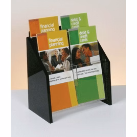 Countertop Brochure Holder, Clear w/Black Ends, 2-tier, 4 pocket - for 4x9